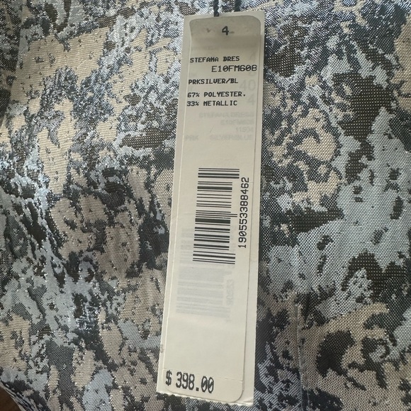 NWT Elie Tahari Metallic Baby Blue Silver & Cream Sheath Midi Dress Size 4 - Picture 10 of 11